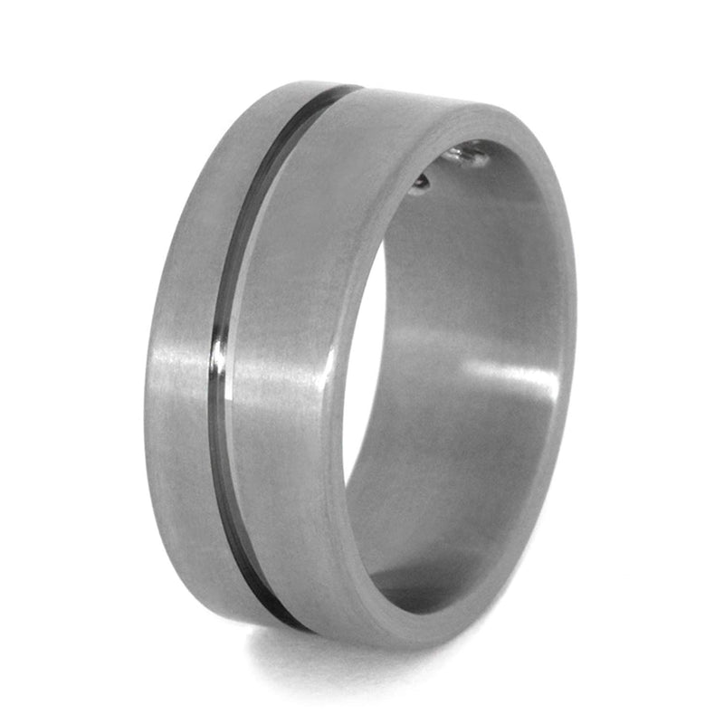 Black and White Diamond, Yin Yang 8mm Comfort-Fit Brushed Titanium Wedding Band, Size 10