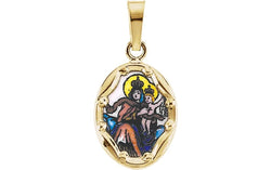 14k Yellow Gold Hand Painted Porcelain Scapular Pendant (13x10 MM)