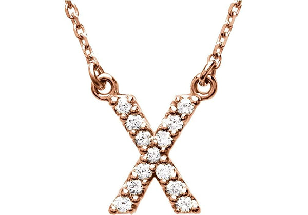 14k Rose Gold Diamond Initial 'X' 1/8 Cttw Necklace, 16" (GH Color, I1 Clarity)