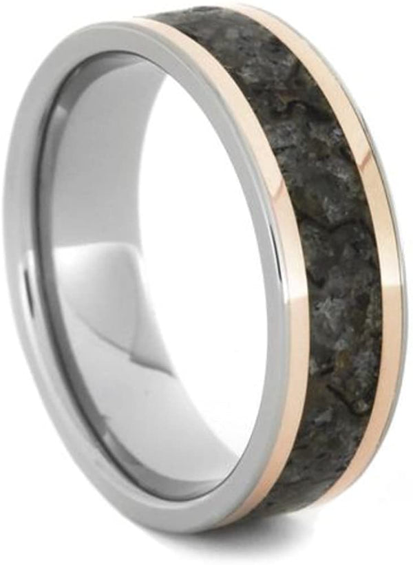 Dinosaur Bone, 18k Rose Gold 7mm Titanium Comfort-Fit Wedding Band, Size 14.5