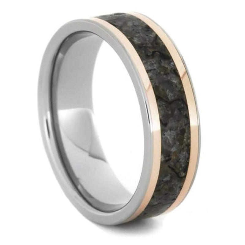 Dinosaur Bone, 18k Rose Gold 7mm Titanium Comfort-Fit Wedding Band