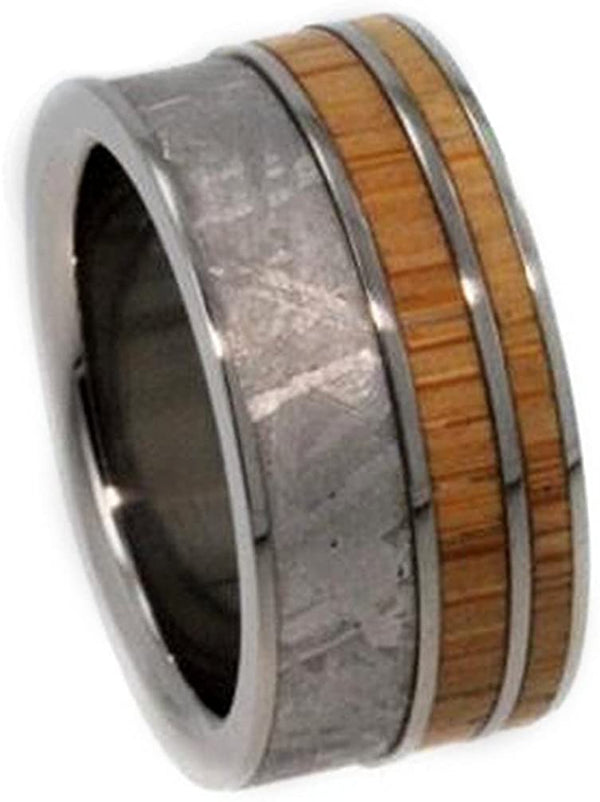 Gibeon Meteorite, Bamboo 9.5mm Comfort Fit Interchangeable Titanium Wedding Band, Size 7.75