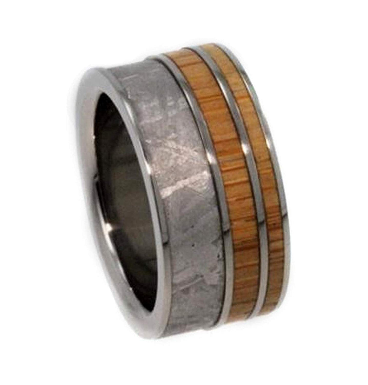 Gibeon Meteorite, Bamboo 9.5mm Comfort Fit Interchangeable Titanium Wedding Band, Size 15.75