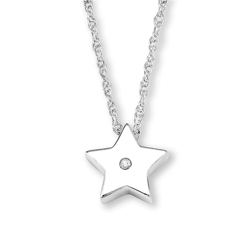 Diamond Star Pendant Necklace, Rhodium Plated Sterling Silver, 18"