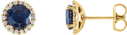 Chatham Created Blue Sapphire and Diamond Earrings, 14k Yellow Gold (0.125 Ctw, G-H Color, I1 Clarity)