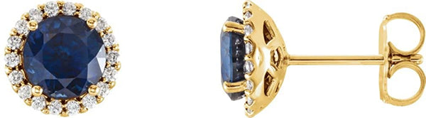 Chatham Created Blue Sapphire and Diamond Earrings, 14k Yellow Gold (0.16 Ctw, G-H Color, I1 Clarity)