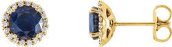 Blue Sapphire and Diamond Earrings, 14k Yellow Gold (0.1 Ctw, G-H Color, I1 Clarity)