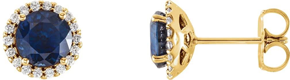 Blue Sapphire and Diamond Earrings, 14k Yellow Gold (0.125 Ctw, G-H Color, I1 Clarity)