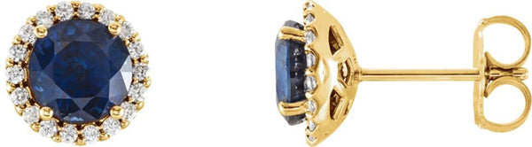 Chatham Created Blue Sapphire and Diamond Earrings, 14k Yellow Gold (0.1 Ctw, G-H Color, I1 Clarity)