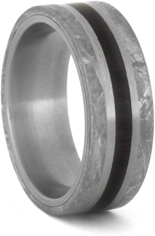 Gibeon Meteorite, Petrified Wood 8mm Matte Titanium Comfort-Fit Wedding Band, Size 10