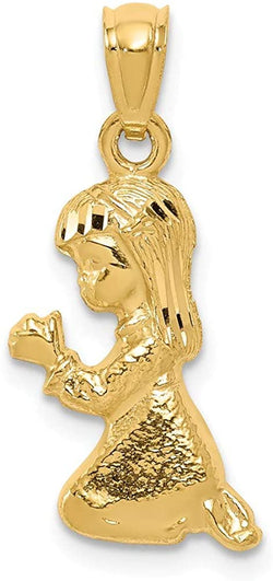 Small 14k Yellow Gold Diamond-Cut Praying Girl Pendant.91x.39 Inches (23x10 MM)