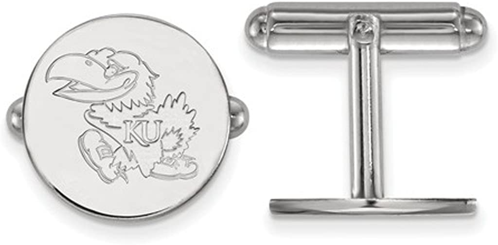 Rhodium-Plated Sterling Silver University of Kansas Cuff Links, 15MM