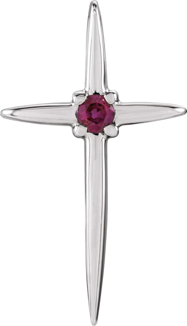 Solitaire Ruby Cross Rhodium-Plated 14k White Gold Pendant (17.75X10MM)