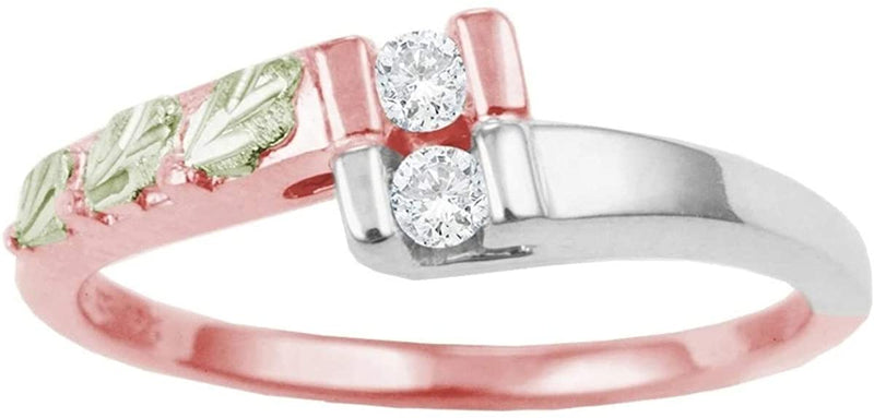 Ave 369 10k Rose Gold, Rhodium-Plated Sterling Silver Bypass CZ 12k Green Gold Black Hills Gold Grape Leaves Ring