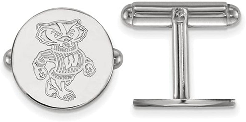Rhodium-Plated Sterling Silver University of Wisconsin Cuff Links, 15MM