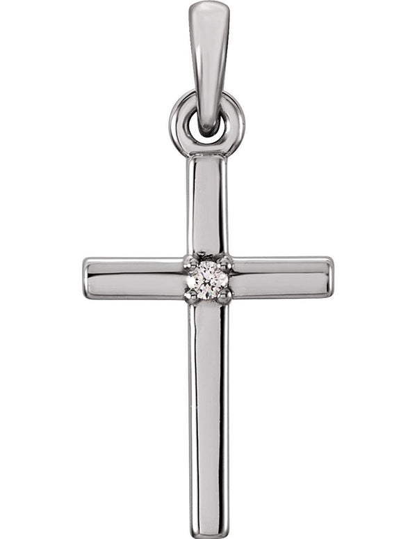 Platinum Diamond Inset Cross Pendant (.02 Ct, G-H Color, I1 Clarity)