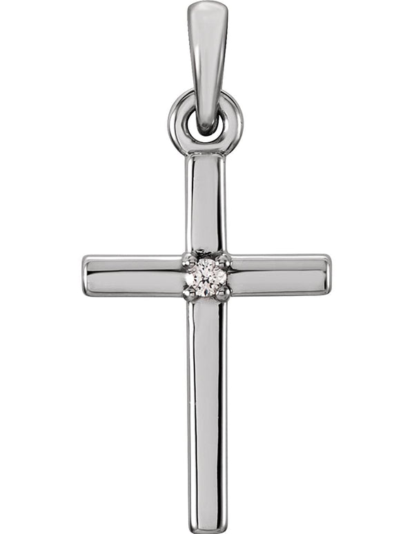 Diamond Inset Cross Rhodium-Plated 14k White Gold Pendant (.015 Ct, G-H Color, I1 Clarity)