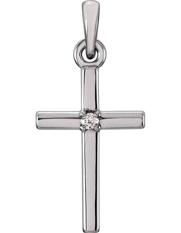 Diamond Inset Cross Sterling Silver Pendant (.015 Ct, G-H Color, I1 Clarity)