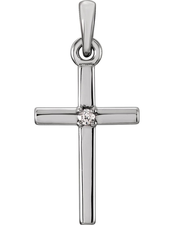 Diamond Inset Cross Sterling Silver Pendant (.01 Ct, G-H Color, I1 Clarity)