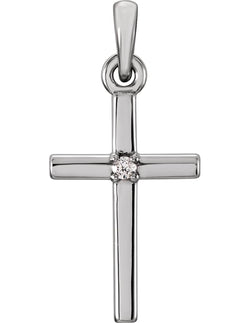 Platinum Diamond Inset Cross Pendant (.01 Ct, G-H Color, I1 Clarity)