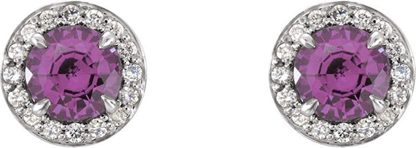 Amethyst and Diamond Halo-Style Earrings, 14k White Gold (3.5MM) (.125 Ctw, G-H Color, I1 Clarity)