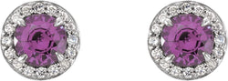 Amethyst and Diamond Halo-Style Earrings, 14k White Gold (4MM) (.125 Ctw, G-H Color, I1 Clarity)