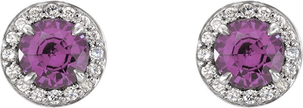 Amethyst and Diamond Halo-Style Earrings, 14k White Gold (4MM) (.125 Ctw, G-H Color, I1 Clarity)