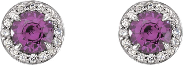 Amethyst and Diamond Halo-Style Earrings, Rhodium-Plated 14k White Gold (4.5MM) (.16 Ctw, G-H Color, I1 Clarity)