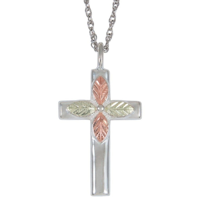 Church Cross Pendant Necklace, Sterling Silver, 12k Green Gold, 12k Rose Gold Black Hills Gold, 18''