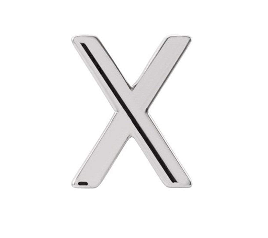 Initial Letter 'X' Rhodium-Plated 14k White Gold Stud Earring (Single Earring)