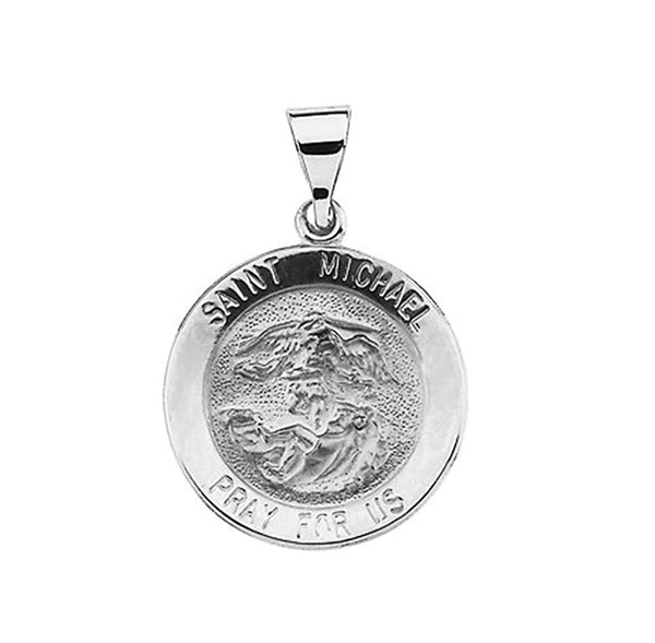 14k White Gold Round St. Michael Medal (18.25 MM)