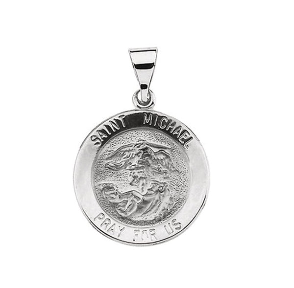 14k White Gold Round St. Michael Medal (18.25 MM)