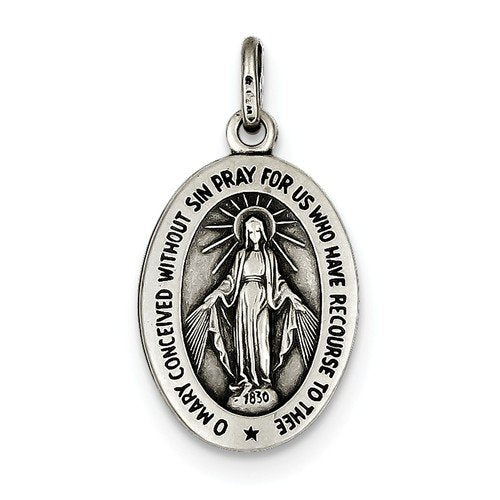 Sterling Silver Antiqued Miraculous Medal (29X15MM)
