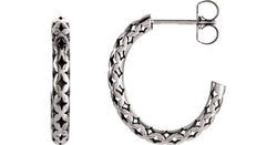 Pierced Style J-Hoop Earrings, Rhodium-Plated 14k White Gold 19.5x4.5mm