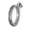 Created Blue Sapphire Pear,Gibeon Meteorite 4mm Comfort-Fit Titanium Engagement Band, Size 15