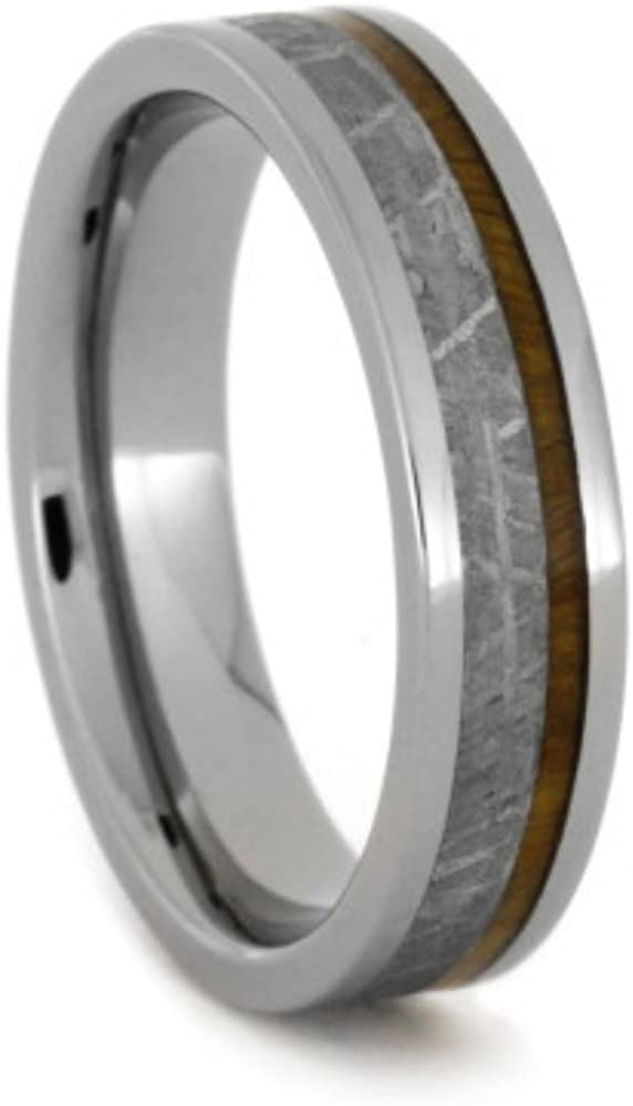 The Men's Jewelry Store (Unisex Jewelry) Gibeon Meteorite, Lignum Vitae Wood 5mm Comfort-Fit Titanium Wedding Band, Size 11
