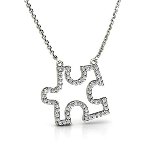 Diamond Puzzle Piece 14k White Gold Pendant Necklace, (.33 Cttw)