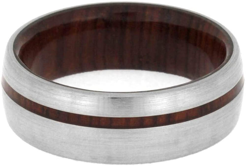 Brushed Titanium 8mm Comfort-Fit Cocobolo Wood Wedding Band, Size 4.75