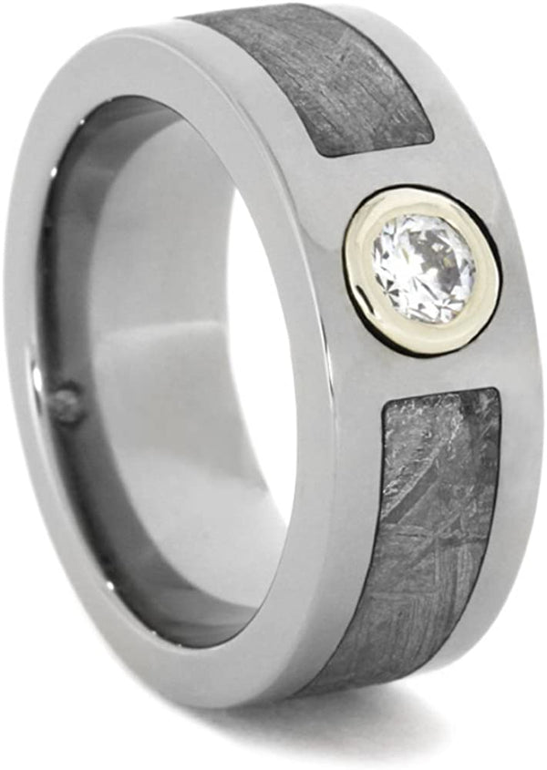 Diamond Gibeon Meteorite 9mm Comfort-Fit Polished Titanium Band, Size 6.25