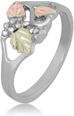 Grape Cluster Leaf Ring, Sterling Silver, 12k Green and Rose Gold Black Hills Gold Motif, Size S5