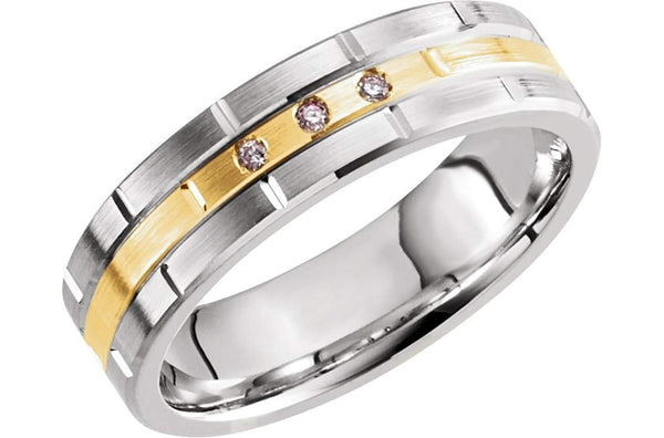 Men's Diamond Grooved 6mm Comfort-Fit Band, 14k White and Yellow Gold (.03 Ctw)