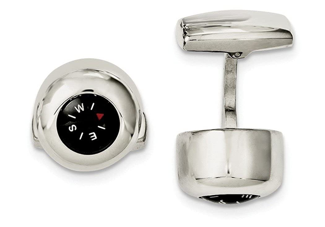 Stainless Steel Functional Compass Round Cuff Links, 12MM