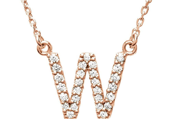 14k Rose Gold Diamond Initial 'W' 1/6 Cttw Necklace, 16" (GH Color, I1 Clarity)