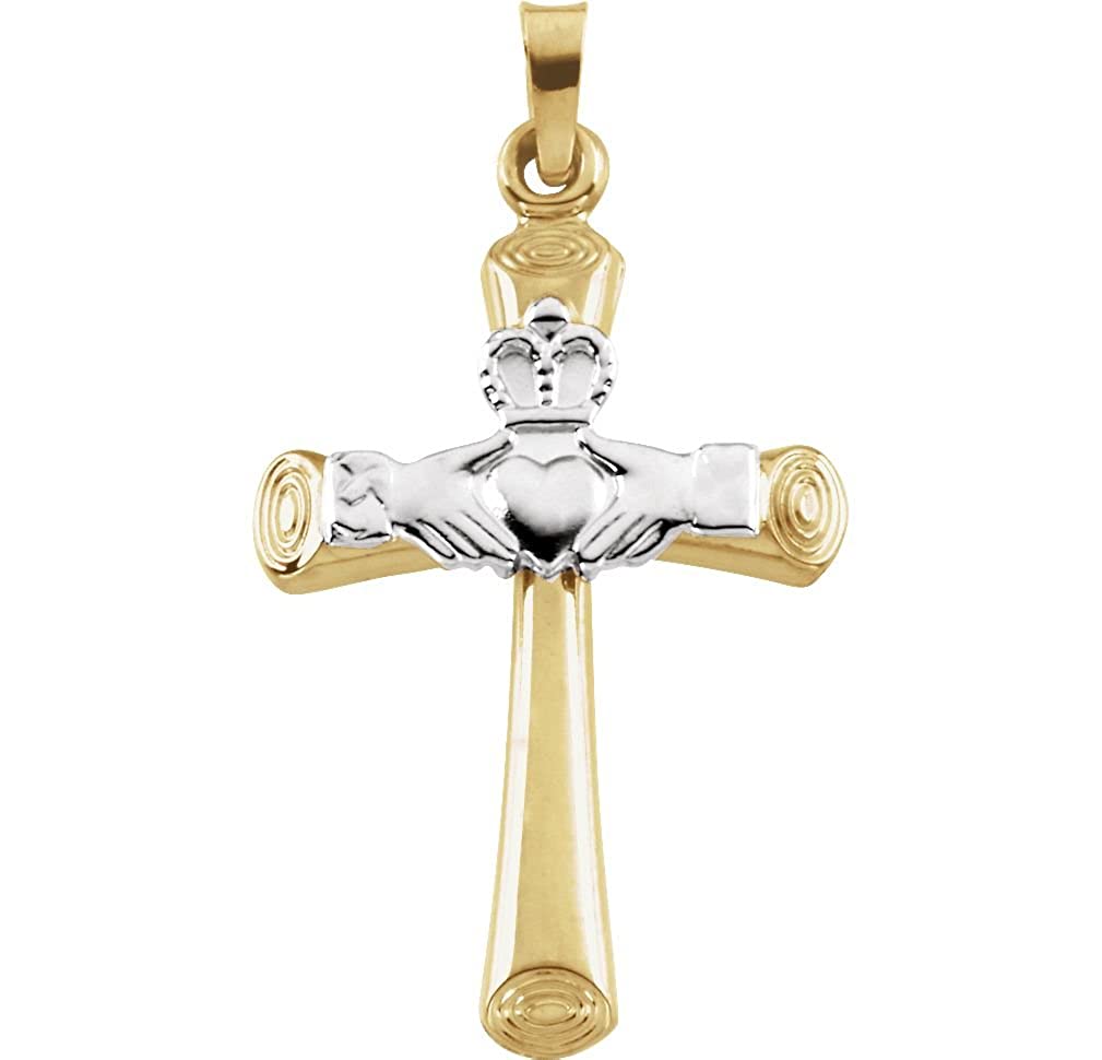 Hollow Claddagh Cross 14k Yellow and 14k White Gold Pendant