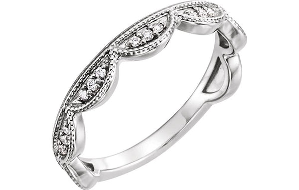 Platinum Diamond Scallop Stacking Ring (.125 Ctw, GH Color, SI2-SI3 Clarity) Size 6.75