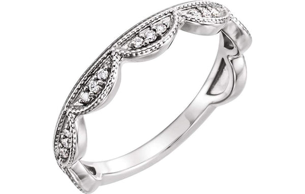 Diamond Scallop Stacking Ring, Rhodium-Plated 14k White Gold (.125 Ctw, GH Color, I1 Clarity) Size 6