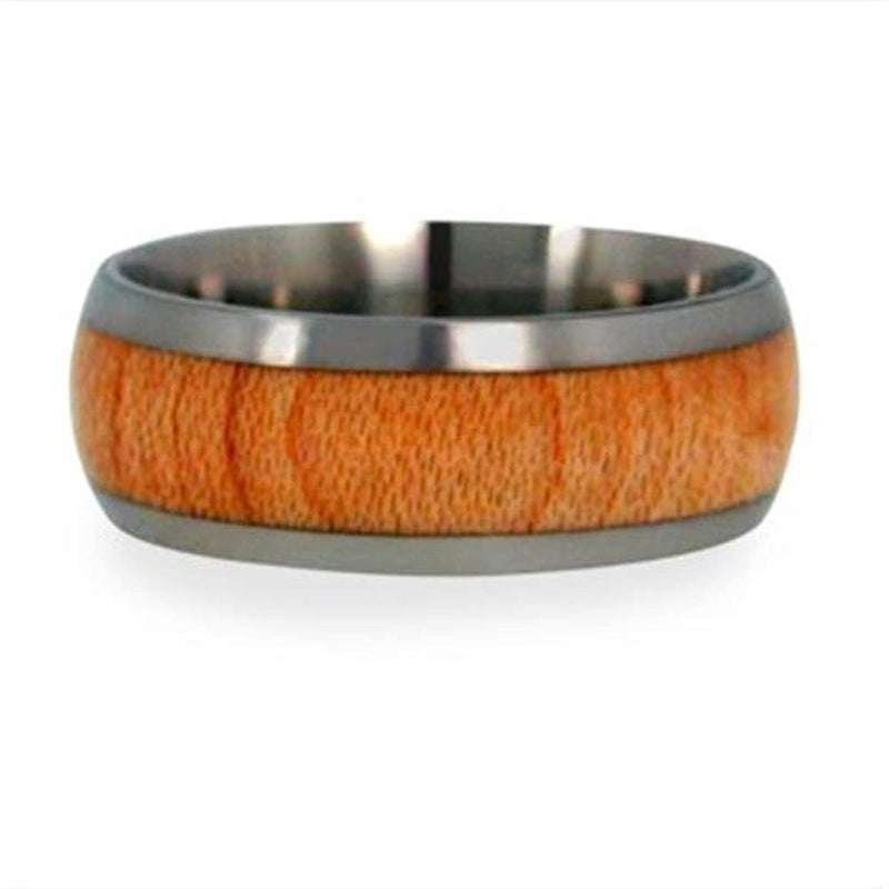 Maple Wood Inlay 8mm Comfort Fit Titanium Wedding Band, Size 8