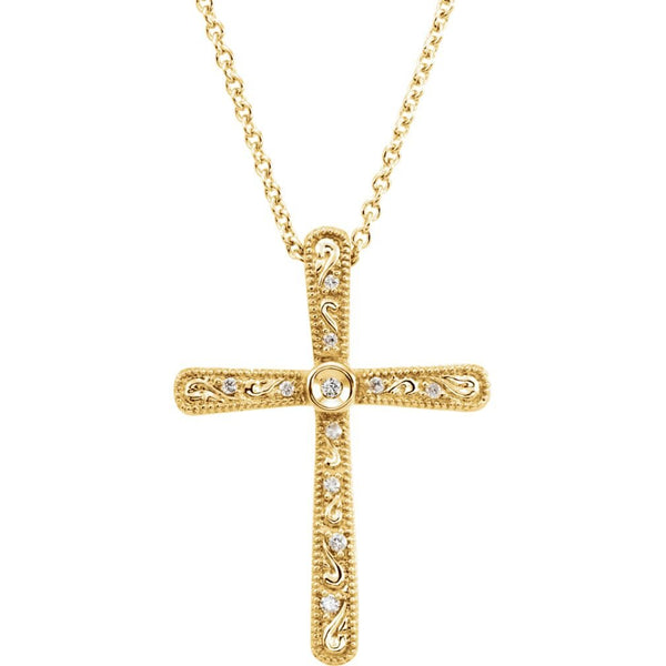 Diamond Cross Rhodium-Plated 14k Yellow Gold Necklace, 18" (.05 Ctw, H+ Color, I1 Clarity)