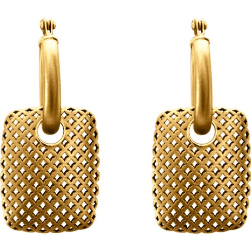 Pierced Rectangular Style Hoop Earrings, 14k Yellow Gold