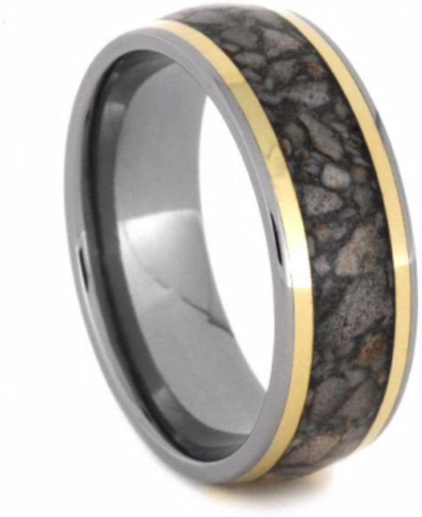 Antler, 14k Yellow Gold Pinstripe 8mm Comfort-Fit Titanium Wedding Band, Size 12.75